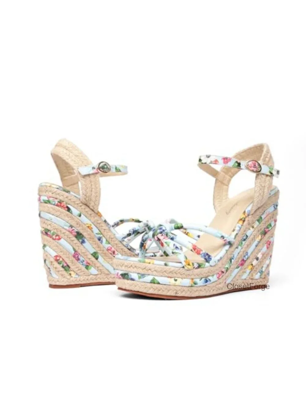 Women's Espadrille Wedge Sandals, Floral Ankle Strap Open Toe Platform High